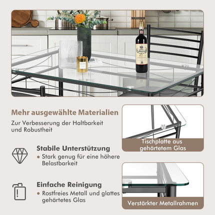 5-piece dining table set, dining table with glass top, dining group with padded chair, black