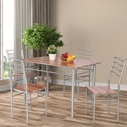 5-piece dining table set kitchen table with 4 chairs dining group with high backrest walnut