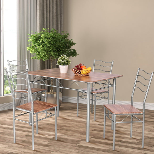 5-piece dining table set kitchen table with 4 chairs dining group with high backrest walnut