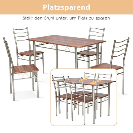 5-piece dining table set kitchen table with 4 chairs dining group with high backrest walnut
