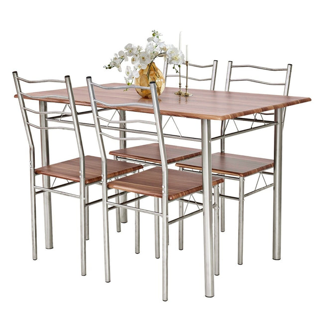 5-piece dining table set kitchen table with 4 chairs dining group with high backrest walnut