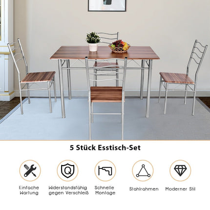 5-piece dining table set kitchen table with 4 chairs dining group with high backrest walnut