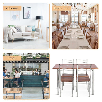 5-piece dining table set kitchen table with 4 chairs dining group with high backrest walnut