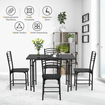 5-piece dining table set rectangular kitchen table with 4 chairs dining group metal frame seating group dining room table 4 people space-saving black