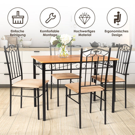 5-piece dining table set with 4 padded chairs dining group for dining room kitchen