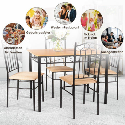5-piece dining table set with 4 padded chairs dining group for dining room kitchen