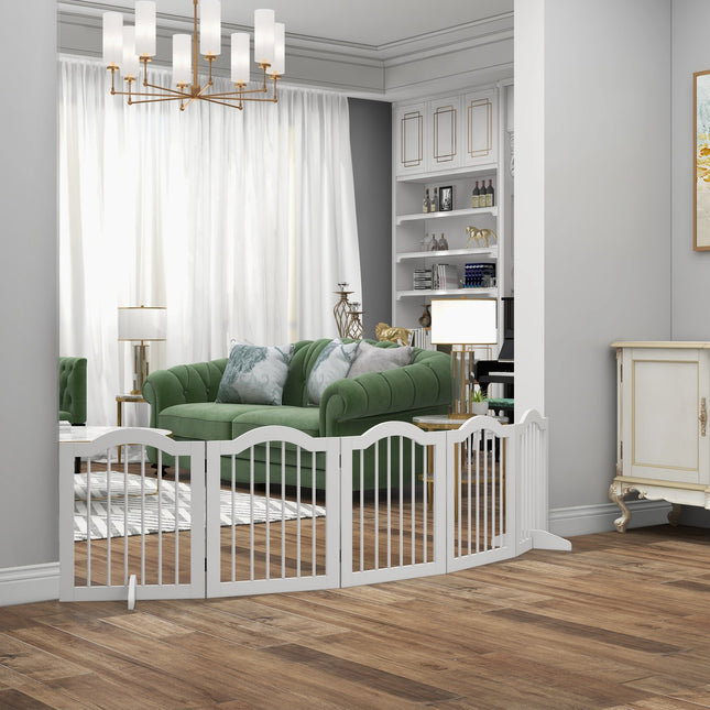Folding dog gate, 5-part, 254.5x61 cm, freestanding