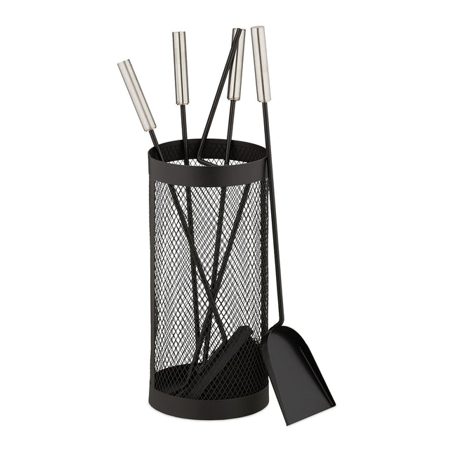 5-piece fireplace set in black bucket