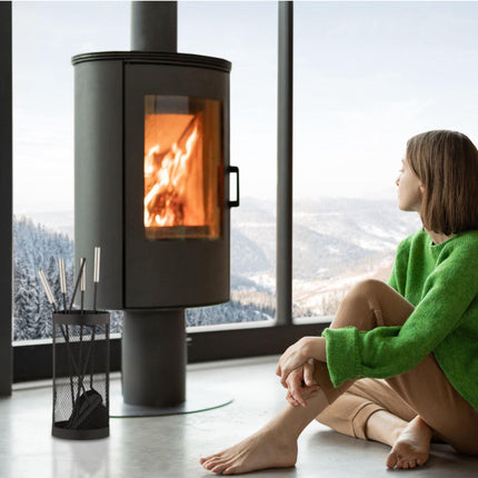 5-piece fireplace set in black bucket