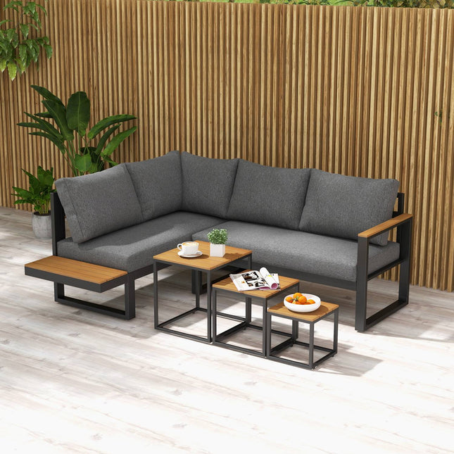 5-piece gray garden lounge set with corner sofa and table
