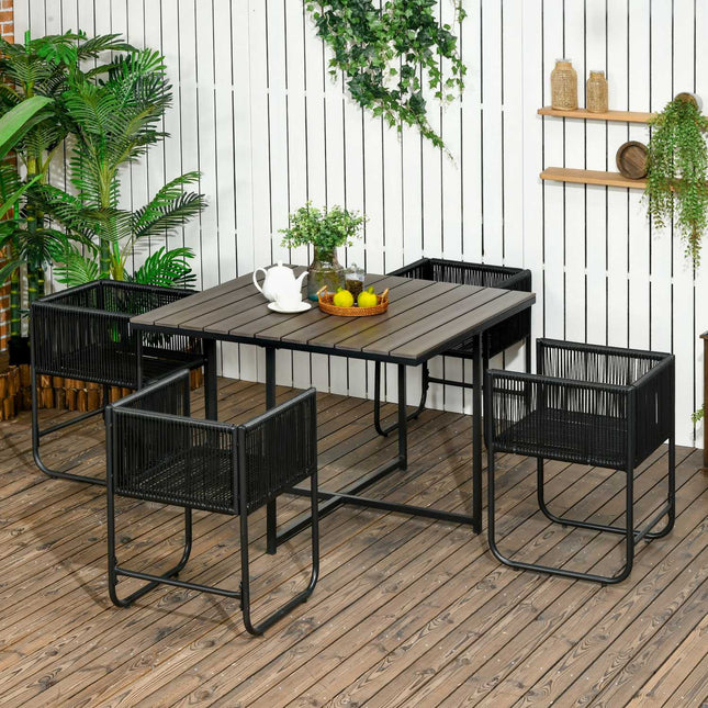 Garden set in poly rattan - 5 pieces, including table and chairs
