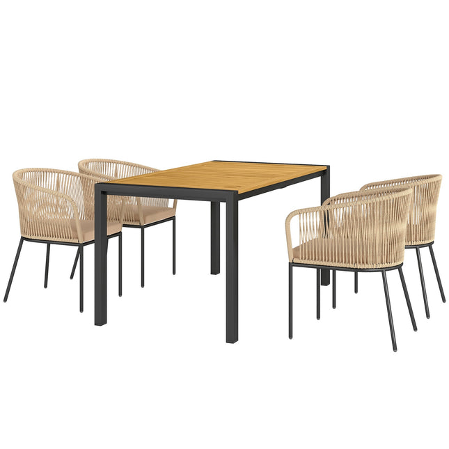 Patio set in poly rattan for 4 with table and cushions