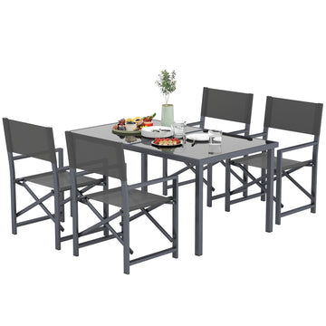 5-piece dining room set in steel with folding chairs, grey
