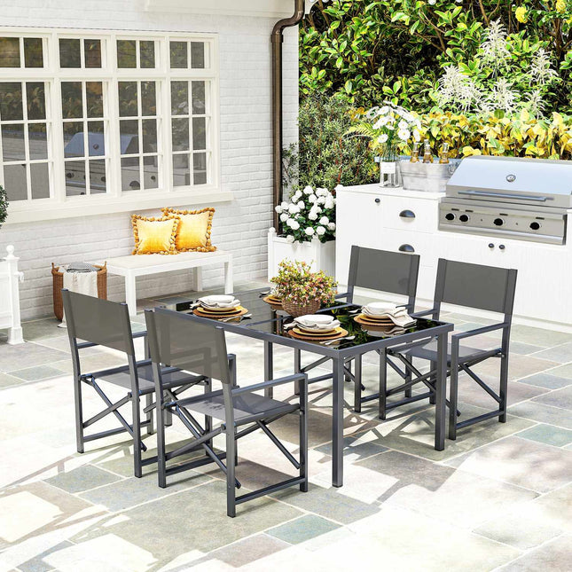 5-piece dining room set in steel with folding chairs, grey