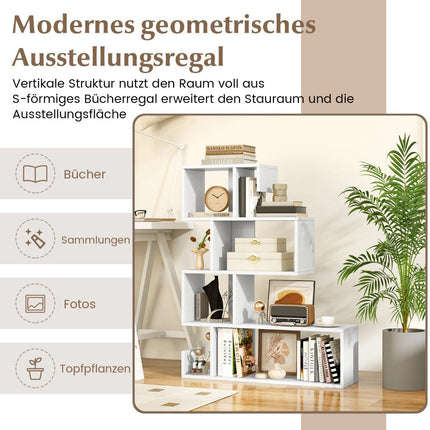 5 tier bookcase geometric storage shelf with open compartments 80 x 22 x 100 cm white