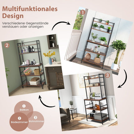 5-tier kitchen shelf with attachment & open shelves, anti-tip device, free-standing kitchen storage rack, rustic brown