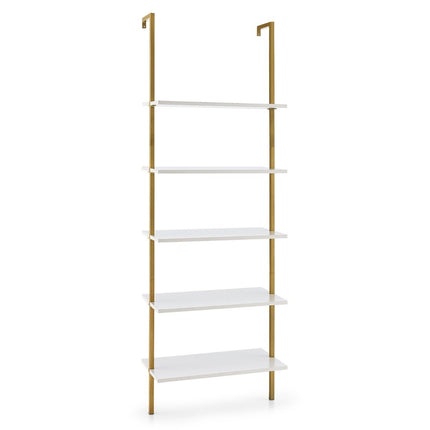 5-tier ladder shelf wall shelf with steel frame 60 x 30 x 180 cm white & gold