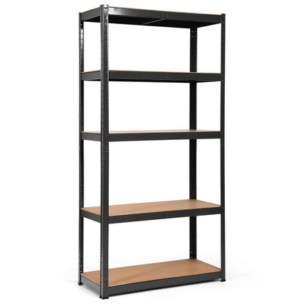 5 tier storage shelf, space-saving heavy-duty shelf, metal shelf, workshop shelf, black