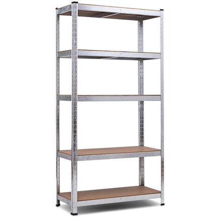 5 tier storage shelf, space-saving heavy-duty shelf, metal shelf, workshop shelf, silver