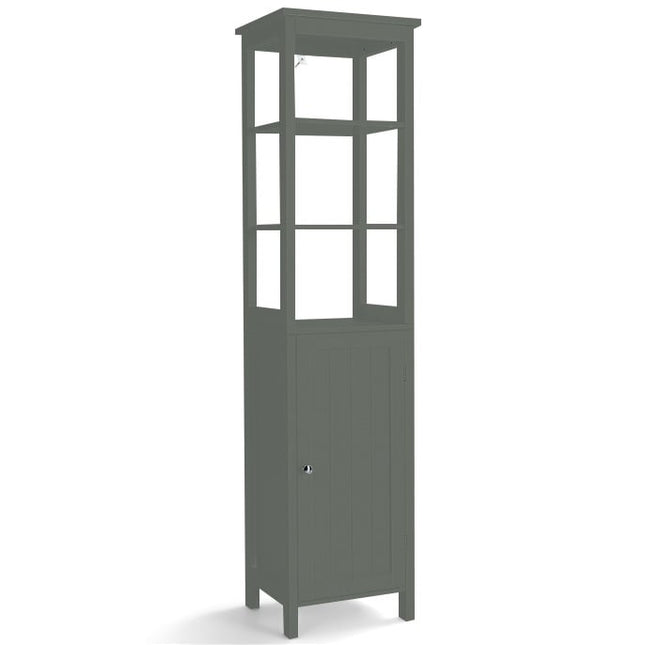 5-tier tall cabinet, slim freestanding bathroom cabinet with adjustable shelves, grey, 40 x 32 x 161.5 cm
