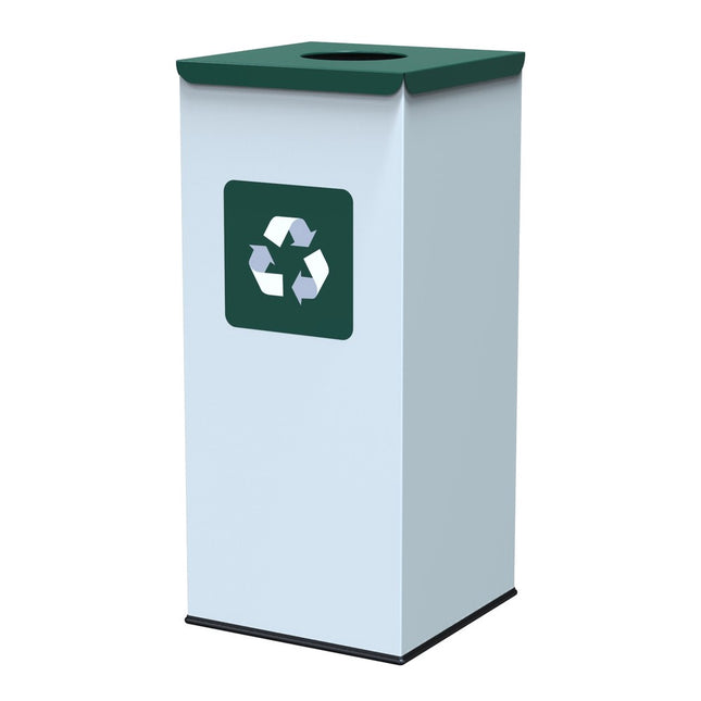 Vierkante afvalbak voor recycling van 60 liter - wit, milieuvriendelijk staal