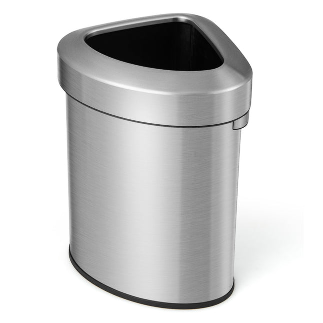 Hoekprullenbak van roestvrij staal met deksel (60 liter) en antislipvoet.