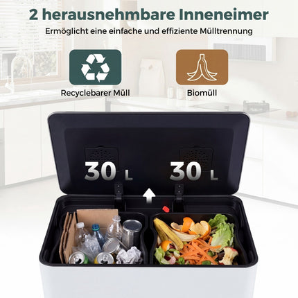 60L Stainless Steel Kitchen Trash Can with Pedal & Dual Bins
