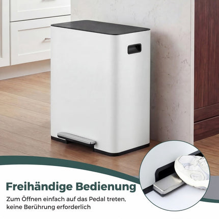 60L Stainless Steel Kitchen Trash Can with Pedal & Dual Bins