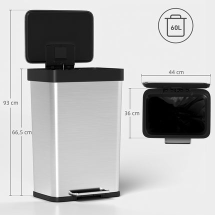 60L Stainless Steel Pedal Bin with Soft-Close Lid