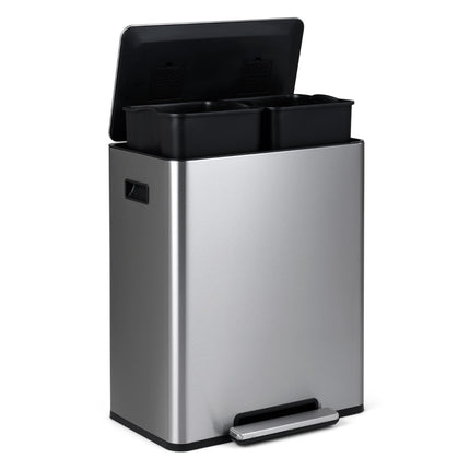 60L Stainless Steel Pedal Bin with Soft-Close Lid & Dual Compartments