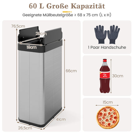 60L Stainless Steel Trash Can with Motion Sensor