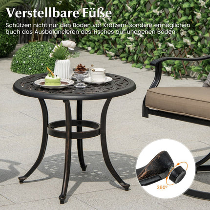 60 cm Round Cast Aluminum Patio Table with Adjustable Feet