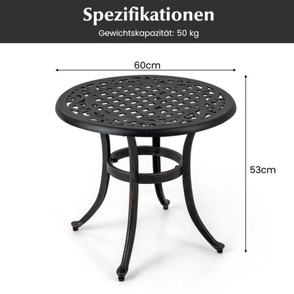 60 cm Round Cast Aluminum Patio Table with Adjustable Feet