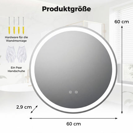 60 cm Round LED Bathroom Mirror with Adjustable Brightness