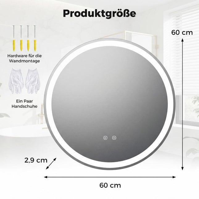 60 cm Round LED Bathroom Mirror with Adjustable Brightness