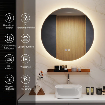 Ø60cm round bathroom mirror with lighting & touch switch & memory function wall mirror