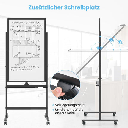 60 x 100 cm Double-Sided Magnetic Whiteboard with Wheels & Stand & Pen Tray Black