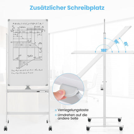 60 x 100 cm Double-Sided Magnetic Whiteboard with Wheels & Stand & Pen Tray White