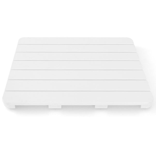 60 x 48 cm toilet mat made of hips wood design, bath mat, load-bearing up to 150 kg, bathroom mat, corrosion-resistant, rust-proof, durable, white