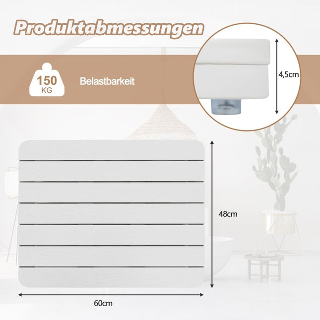 60 x 48 cm toilet mat made of hips wood design, bath mat, load-bearing up to 150 kg, bathroom mat, corrosion-resistant, rust-proof, durable, white