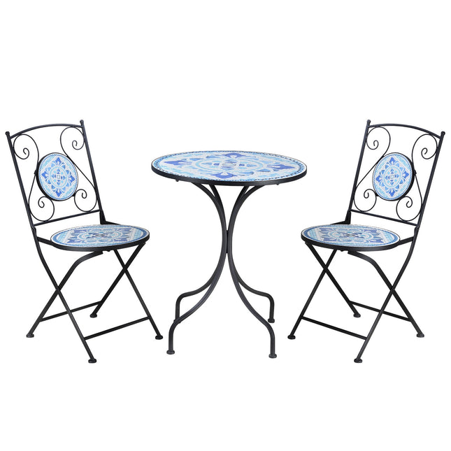 Bistro set for 2: Ø 61 Cm Steel table & folding chairs