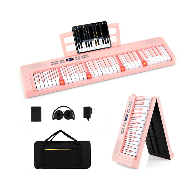 61-Key Foldable Electronic Keyboard with MIDI, Pink