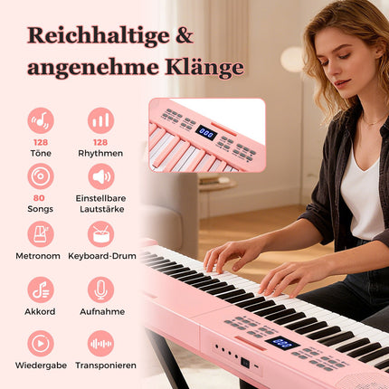 61-Key Foldable Electronic Keyboard with MIDI, Pink