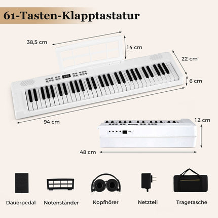 61-Key Foldable Electronic Keyboard with MIDI & Split