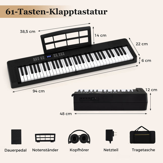 61-Key Foldable Electronic Piano Keyboard with MIDI & Split