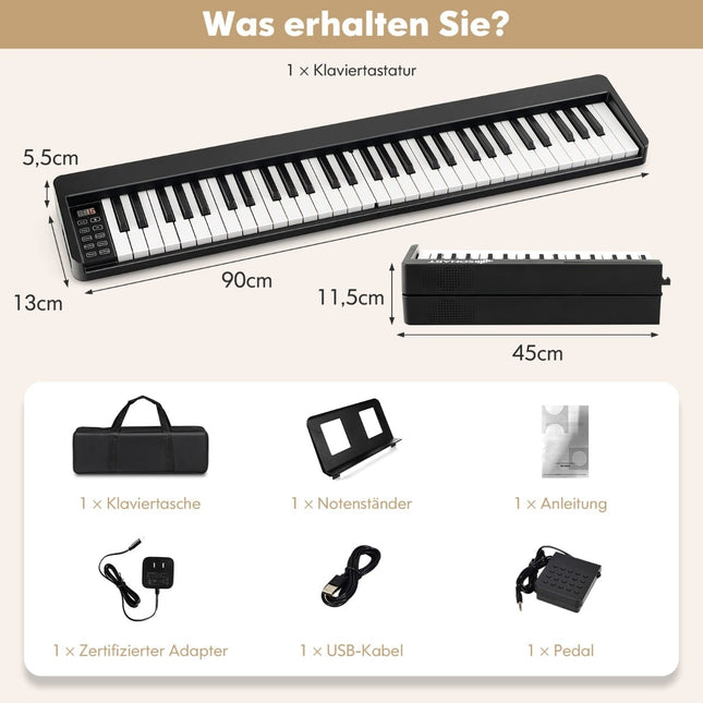 61-Key Folding Digital Piano with Bluetooth & Accessories