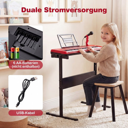 61-Key Kids Piano Keyboard with Adjustable Stand, Mic