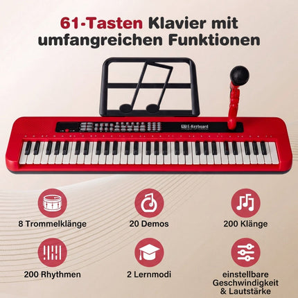 61-Key Kids Piano Keyboard with Adjustable Stand, Mic