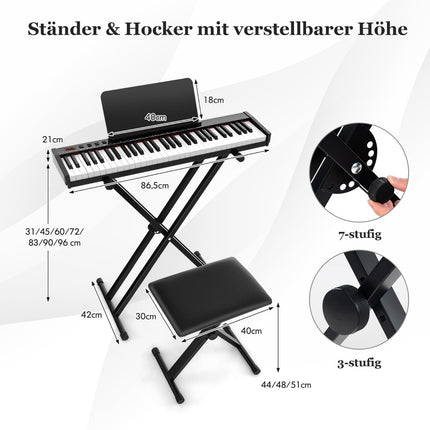 61-Key Portable Electronic Keyboard with Stand & Stool