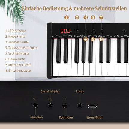 61-Key Portable Electronic Keyboard with Stand & Stool